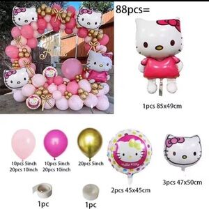 Hello Kitty Balloon Party Pink, Gold, White Sanrio Party Balloon Set Deco 88pcs